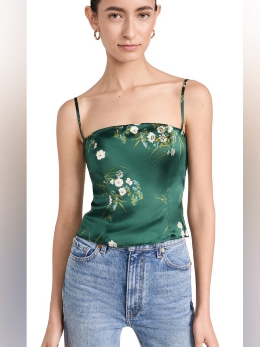 Reformation Emerald Green Floral Satin Cami